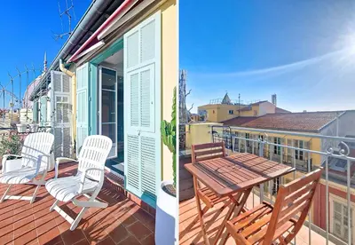 a patio with a table and chairs on a balcony at Nestor&Jeeves - RIVIERA JAURES - Terrace - Close Old Town in Nice