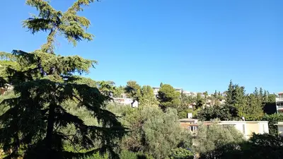 a tree in the foreground with houses in the background at Artemare, il fascino del classico con ogni comfort in Nice