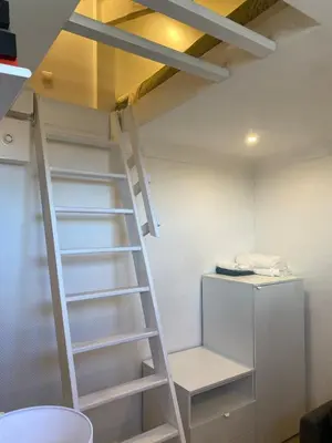a ladder leading up to a loft bed at Studio Nice cosy et plein centre in Nice