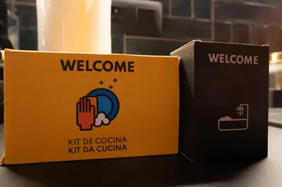 a box with a welcome sign on it on a table at La Casa Nissa in Nice