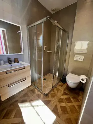 a bathroom with a shower and a toilet at Studio Ciste avec terrasse à Cagnes-sur-Mer in Cagnes-sur-Mer