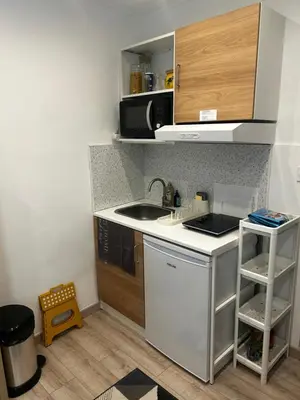 a small kitchen with a sink and a microwave at Joli studio rénové vieux Nice in Nice