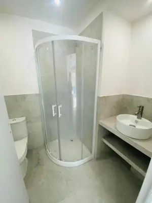 a bathroom with a shower and a toilet and a sink at Magnifique studio avenue des diables bleus in La Celle-sous-Gouzon