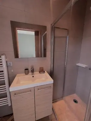 a bathroom with a sink and a shower at Studio Olivier avec terrasse à Cagnes-sur-Mer in Cagnes-sur-Mer