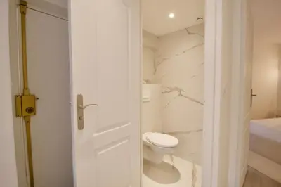 a white bathroom with a toilet and a sink at Magnifique appartement rénové au port de Nice in Nice