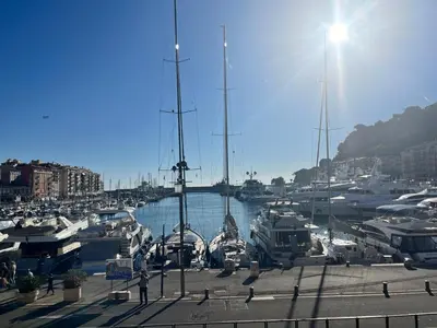 a group of boats docked in a harbor at Magnifique appartement rénové au port de Nice in Nice