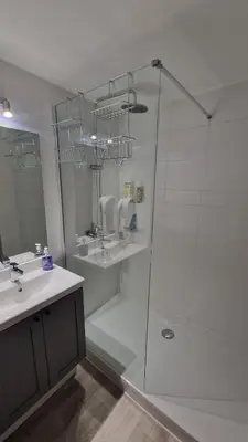 a bathroom with a shower and a sink at Nice Mont Boron proche du Port in Nice