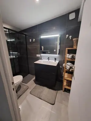 a bathroom with a sink and a toilet at Studio dans le vert in Nice