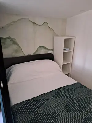 a bedroom with a bed and a painting on the wall at Studio dans le vert in Nice