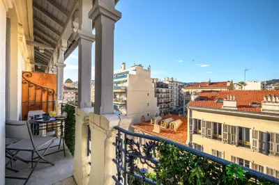 a balcony with a view of a city at BelAzur - L'art de vivre au cœur de Nice in Nice