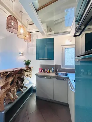 a kitchen with a sink and a counter top at Midnight Blue - Heart of Nice - Breakfast - AC -Wi-Fi in Nice