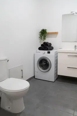 a bathroom with a toilet and a washing machine at Appartement en plein centre-ville in Nice