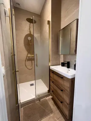 a bathroom with a shower and a sink at Moderne 3 chambres, 2 douches, proche gare, wifi in Nice