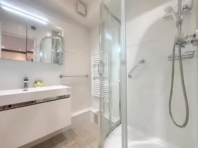 a bathroom with a shower and a sink at Nestor&Jeeves - ALPHONSE KARR TERRASSE - Hyper center - Close sea - Chic street in Nice