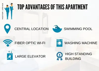 a diagram of the top advantages of this appliance and its services at Nestor&Jeeves - SUITE ROYAL LUXEMBOURG - Central - Swimming pool on roof in Nice