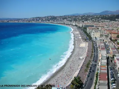 an aerial view of a beach and the ocean at Villa Lympia in Nice