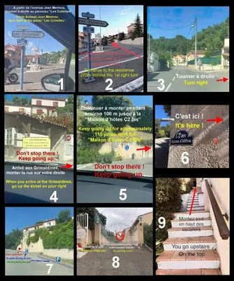 a collage of pictures of different street signs at Les Grimaldines - Maison d'Hôtes in Cagnes-sur-Mer