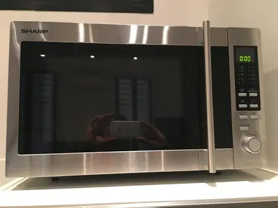 a woman taking a picture in a microwave at Gallo Comfort in Nice