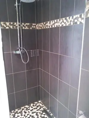 a bathroom with a shower with a sink at Villa du Chateau in Nice