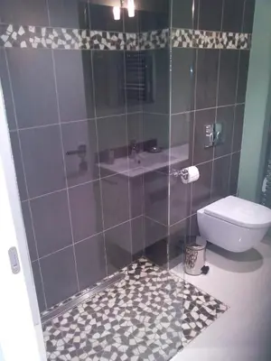 a bathroom with a shower with a toilet and a sink at Villa du Chateau in Nice