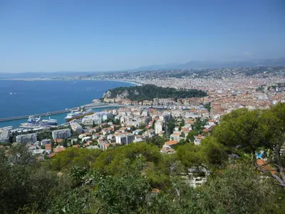 an aerial view of a city and the water at Nice-Miramar Apartment and Parking in Nice