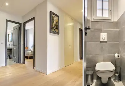 two views of a bathroom with a toilet and a bedroom at Nestor&Jeeves - PALAIS MARIE PRESTIGE - Central - Close sea in Nice