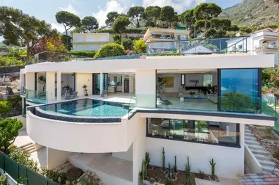 an aerial view of a house with a swimming pool at Villa Paradise in Èze
