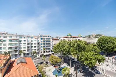 an overhead view of a city with tall buildings at Sea View - Promenade des Anglais 1 Bdr in Nice
