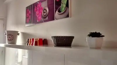 a white counter with two pots and a plant on it at Val Roya Terrasse in Nice