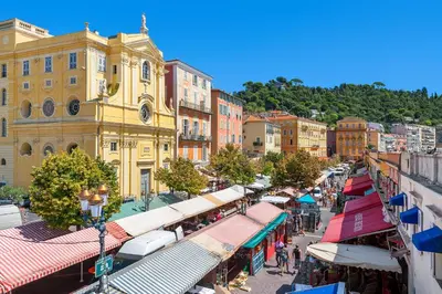 an overhead view of a street with shops and buildings at Le Foch in Nice