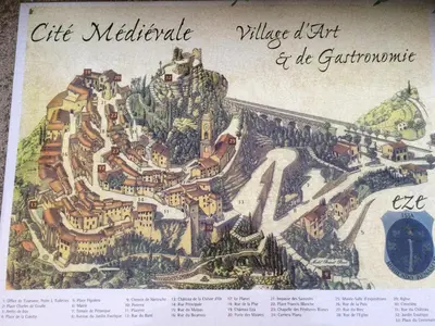 a drawing of a map of a city at Eze Monaco middle of old town of Eze Vieux Village Romantic Hideaway with spectacular sea view in Èze