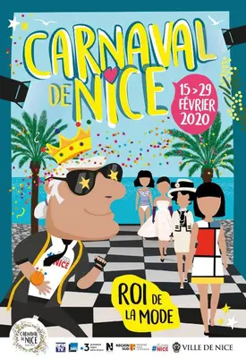 a poster for a carnival dance event with a pig on a chessboard at Nice Beach - Promenade Des Anglais in Nice