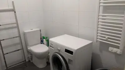 a bathroom with a washing machine and a toilet at Appartement Fodéré 2 in Nice