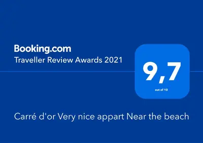a screenshot of aeper with the words travel review awaits near the beach at Carré d'or Very nice appart Near the beach in Nice