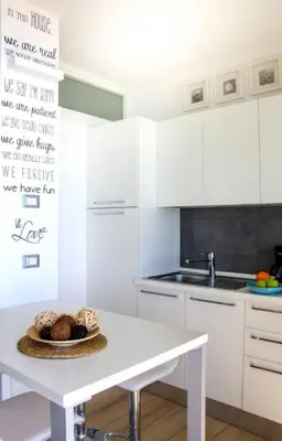 a kitchen with white cabinets and a table with food on it at MY CASA - PROM 13 - Sea View - Promenade des Anglais - Terrace in Nice