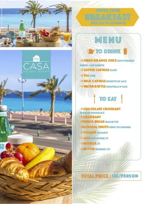 a menu for a restaurant with a basket of bread at MY CASA - 4 PLACE MASSENA - DUPLEX in Nice