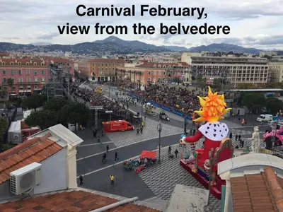a view of a city with a large crowd of people at Apartment on Place Massena in Nice