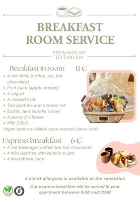 a screenshot of a menu for a breakfast room service at Hotel Aparthotel AMMI Nice Lafayette in Nice