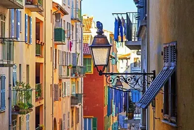 a street with a street light in a city at Appartement carre d'or in Nice