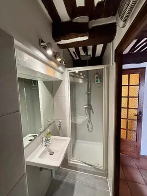 a bathroom with a sink and a shower at Rue Neuve - Old Town Apartment in Nice