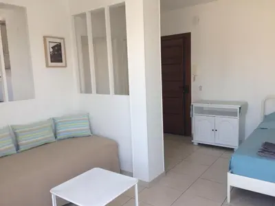 a living room with a couch and a table at Appartement Terrasse Quartier Liberation in Nice