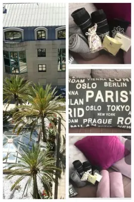 a collage of photos with a palm tree and a building at Superbe Studio in Nice at 450m from the sea with Clim in Nice