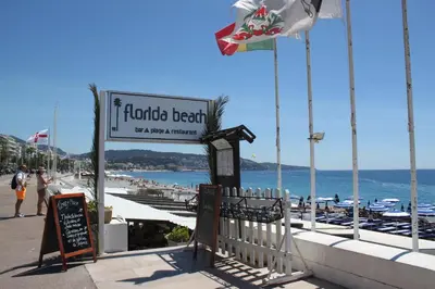 a sign for a hotel on the beach at Top Floor Apartment Santa Barbara in Nice