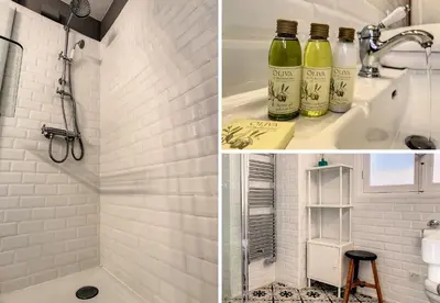 a bathroom with a shower and two bottles of wine at Nestor&Jeeves - SUNNY TERRACE - Central - Very close sea - Top Floor in Nice