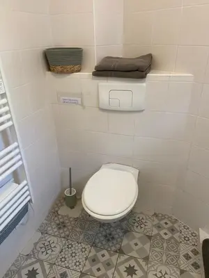 a small bathroom with a toilet in a room at Au cœur de St Jean Cap Ferrat in Saint-Jean-Cap-Ferrat