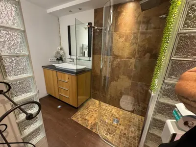 a bathroom with a shower and a sink at SIENA - Appartement 6 personnes avec Terrasse et Jacuzzi plein cœur centre-ville quartier du Port de Nice in Nice