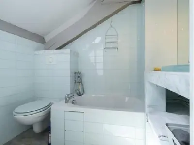 a white bathroom with a toilet and a bath tub at Les Citronniers in Villefranche-sur-Mer