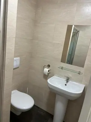 a bathroom with a sink and a toilet and a mirror at Hôtel Lyonnais in Nice