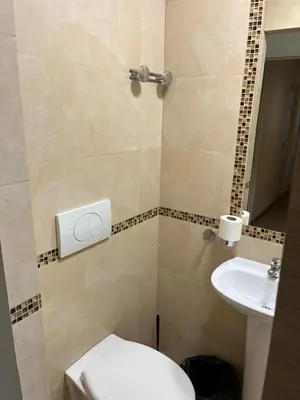 a bathroom with a toilet and a sink at Hôtel Lyonnais in Nice