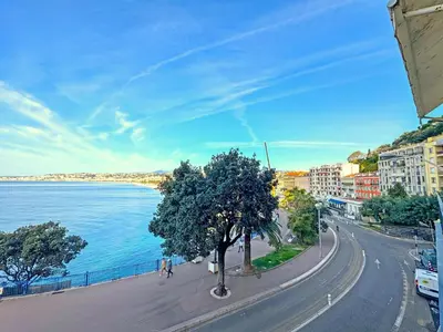 a city street with a tree and a body of water at PROMENADE HOLIDAY - ROCAMARE PROMENADE in Nice